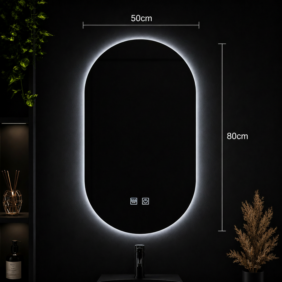 Овално LED огледало, 50X80cm, E14S/50X80, Touch, Demister System