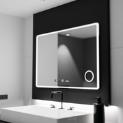 Правоъгълно LED огледало 120x80 Aura Riflesso Puro MotionGlow Marcello, Система за обезпотяване, Термометър и часовник, Димируеми огледала Marcello Заглавие по подразбиране Alessandro Design