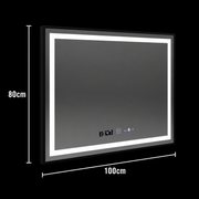 Правоъгълно LED огледало, 100x80cm, Verite Majeste Noir MotionGlow Marcello, Demister System, Clock, Dimmable