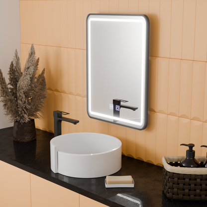 Правоъгълно LED огледало, 50x70 см, EDGE Touch, система против запотяване, огледала с черна рамка Korman E Заглавие по подразбиране Alessandro Design