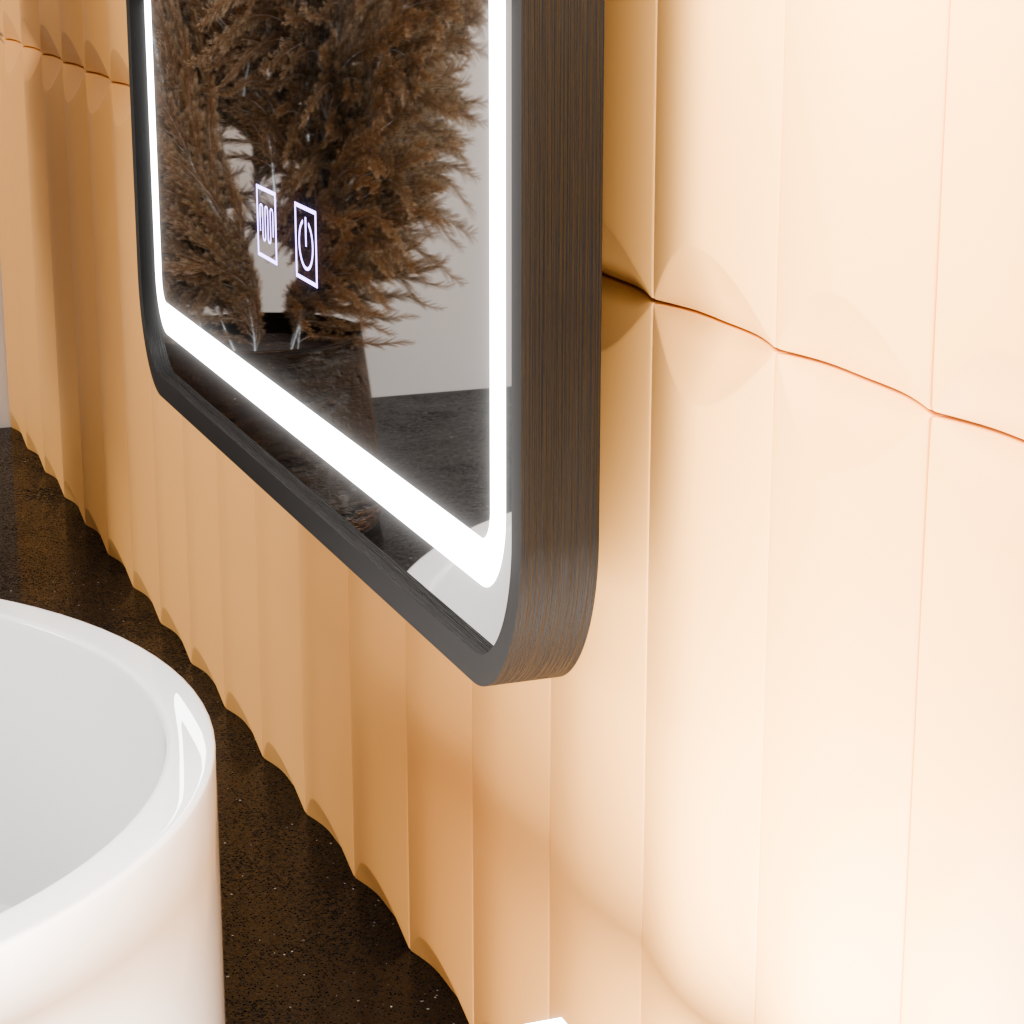 Правоъгълно LED огледало, 50x70 см, EDGE Touch, система против запотяване, огледала с черна рамка Korman E Заглавие по подразбиране Alessandro Design