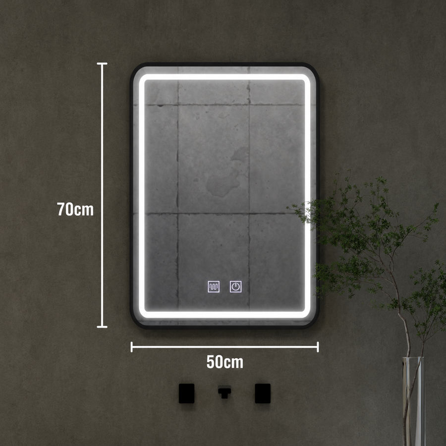 Правоъгълно LED огледало, 50x70 см, EDGE Touch, система против запотяване, черна рамка