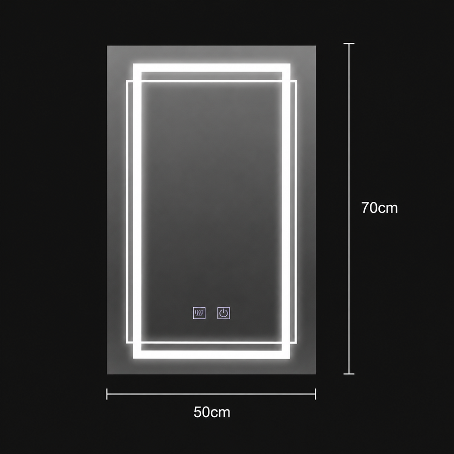 Правоъгълно LED огледало, 50x70см, KOVEN Touch, система против запотяване, димиране