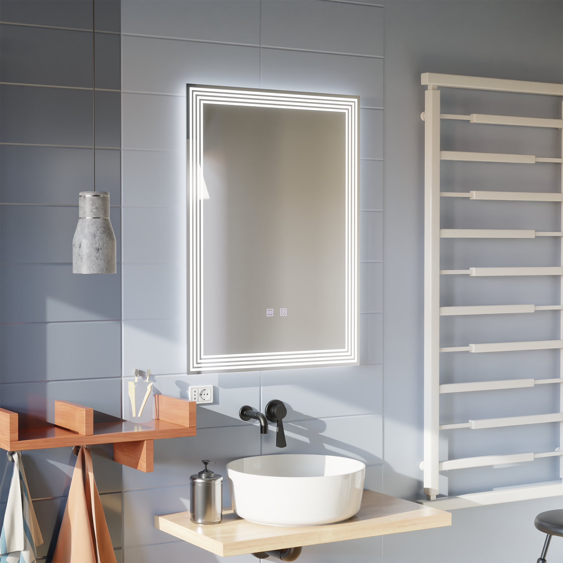 Правоъгълно LED огледало, 60x80 см, ADIS Touch, система против замъгляване, димируеми огледала Korman E Заглавие по подразбиране Alessandro Design