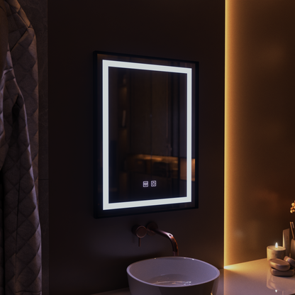 Правоъгълно LED огледало, 60x80 см, EDGE Touch, система против запотяване, черна рамка