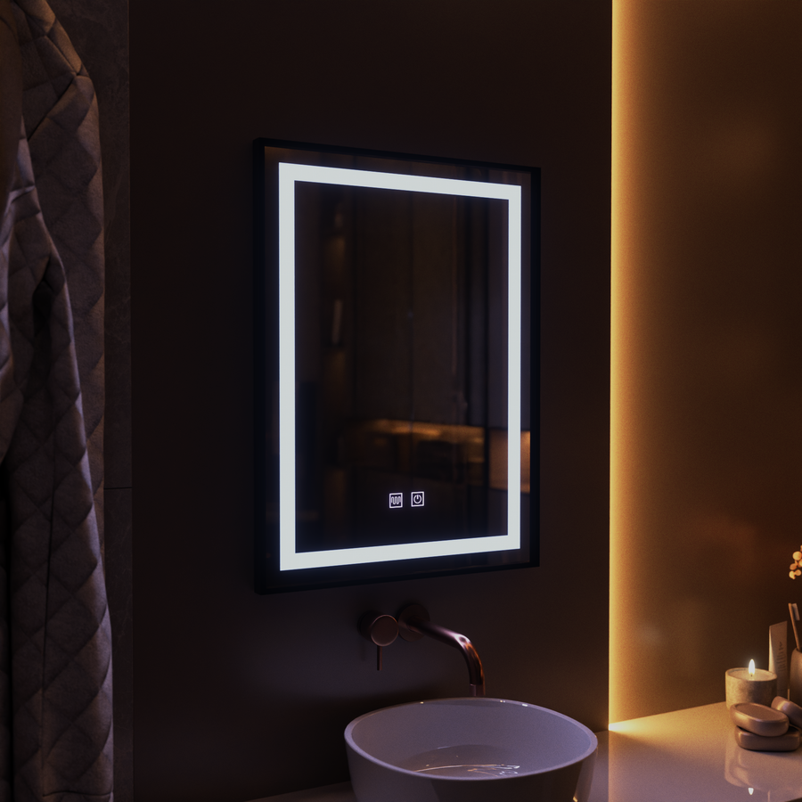 Правоъгълно LED огледало, 60x80 см, EDGE Touch, система против запотяване, черна рамка