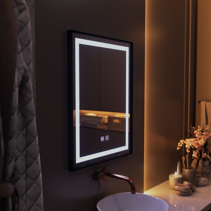 Правоъгълно LED огледало, 60x80 см, EDGE Touch, система против запотяване, черна рамка