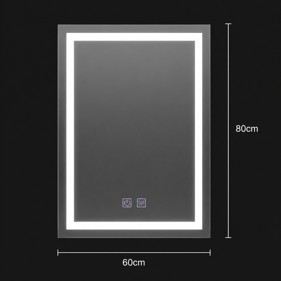 Правоъгълно LED огледало, 60x80 см, RADIANTE Touch, студена светлина, система против запотяване, димиране