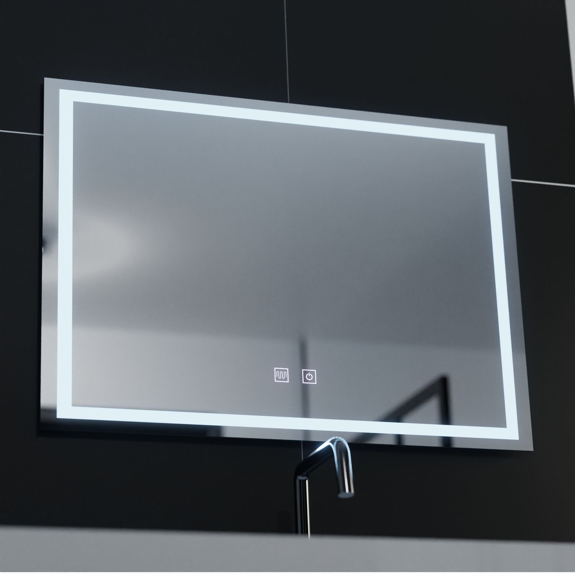 Правоъгълно LED огледало, 70x50 см, RADIANTE Touch, система против запотяване, димируемо огледало за баня с LED и противозамъгляване Заглавие по подразбиране Alessandro Design