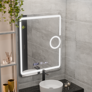 Правоъгълно LED огледало, 75x90 см, Eclat MotionGlow Marcello, система против запотяване, часовник и термометър, козметична лупа, димируеми огледала Marcello Заглавие по подразбиране Alessandro Design