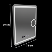 Правоъгълно LED огледало, 75x90 см, Eclat MotionGlow Marcello, система против запотяване, часовник и термометър, козметична лупа, възможност за димиране