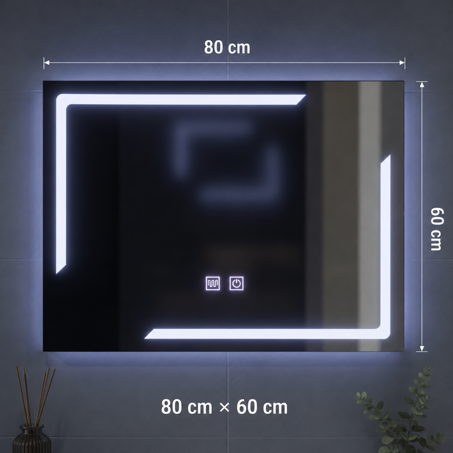Правоъгълно LED огледало, 80x60cm, ECLISSA Touch, Demister System, Dimable