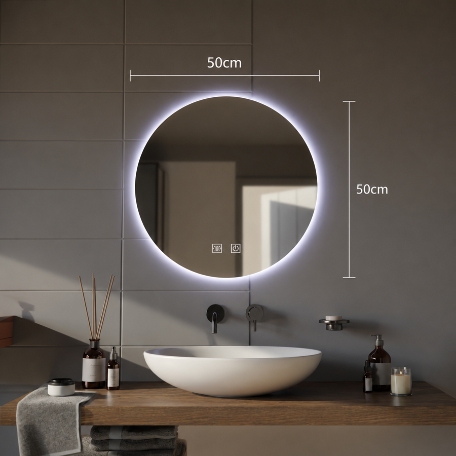 LED кръгло огледало, 60 см, Isolda, Touch, Demister System, Cold Light 6000k