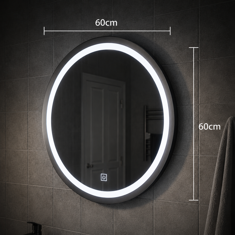 LED Touch Gallio огледало, диаметър 60 см, студена светлина 6000K, стъкло
