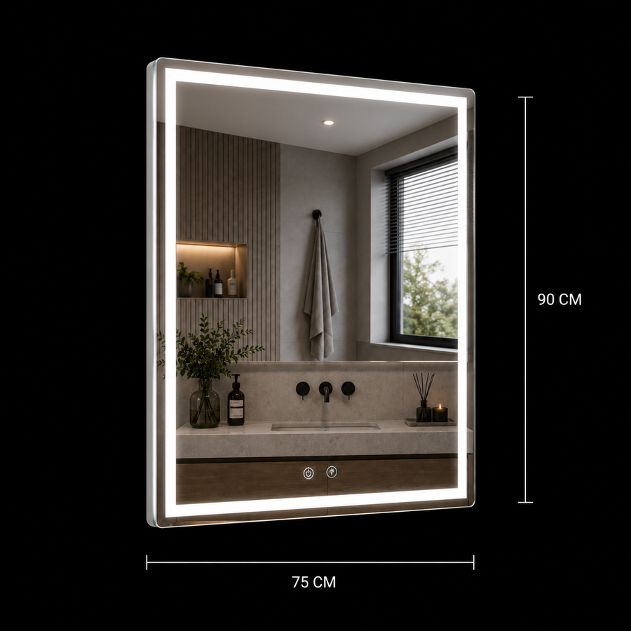 Giga LED огледало, 80x60cm, Silver, Touch, 6000K светлина