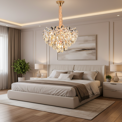 Кристален полилей, Elegance 7xE27, диаметър 40 см, блестящо злато, регулируема височина, метал и кристал