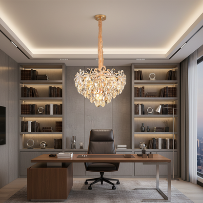 Кристален полилей, Elegance 7xE27, диаметър 40 см, блестящо злато, регулируема височина, метал и кристал