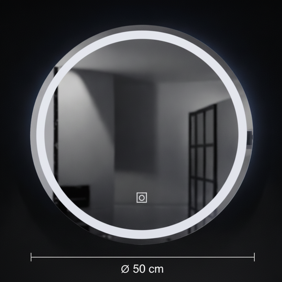 Кръгло LED огледало, 50 см, основно докосване