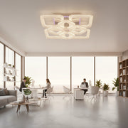 Lustra LED RENATO Magno cu telecomanda si cristal,  128W, 8 Patrate, Lumina Rece/Calda/Neutra, Dimabila, Alb