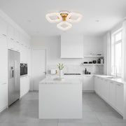 Lustra LED RENATO Nobile cu telecomanda si cristal,  39W, 3 Patrate, Lumina Rece/Calda/Neutra, Dimabila, Auriu