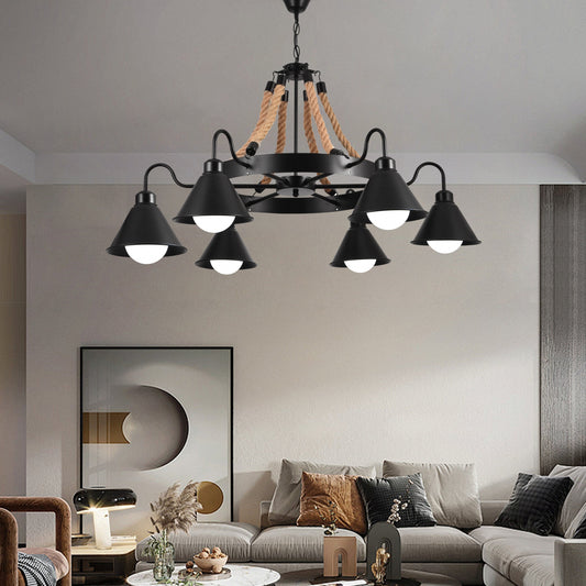 Lustra Vintage cu Franghie LV584/6BK, 6xE27 Lemn Inchis Lustre Vintage Default Title Alessandro Design