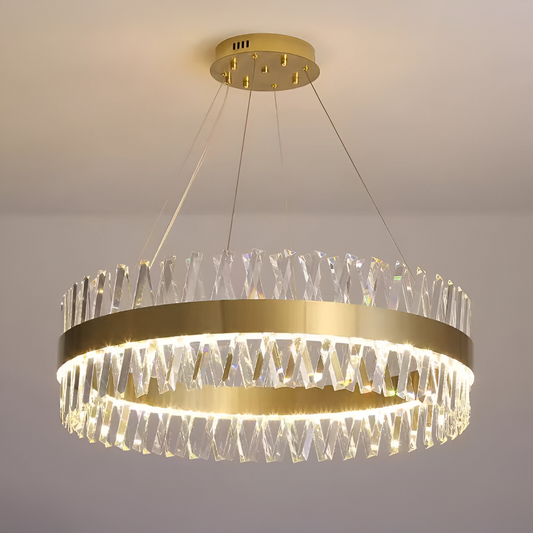 CASERTA Eleganza LED полилей с дистанционно управление, 54W, димируем, диаметър 50 см, златни кристални полилеи Заглавие по подразбиране Alessandro Design