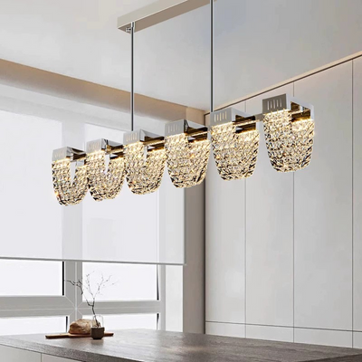 Окачен LED полилей, CC370/1200CH, Кристал и метал, 30 W, Дистанционно управление, Студена/Топла/Неутрална светлина 3000K/4000K/6000K, Луксозно осветление