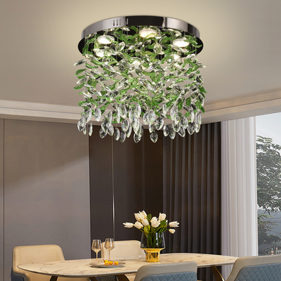 Кристален LED полилей LLC211/400GN кръгъл, 22W, студена/топла/неутрална светлина, зелени кристали, блестящ хром