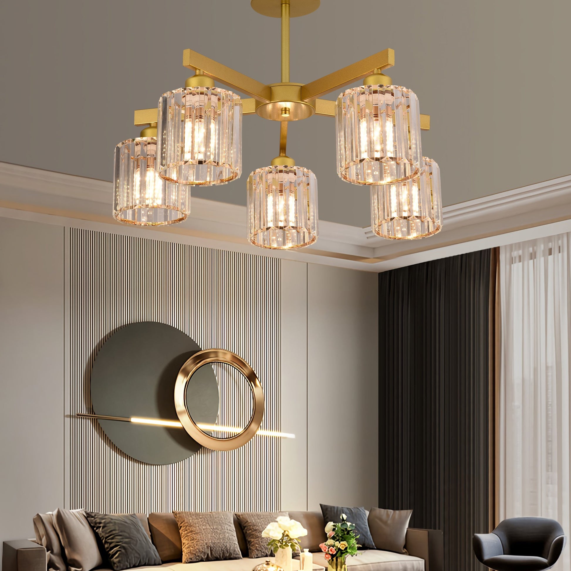 Lustra Clasica Moderna LC110/5GD cu Cristal, 5xE27, Auriu, Metal si Cristal Lustre Clasice Default Title Alessandro Design