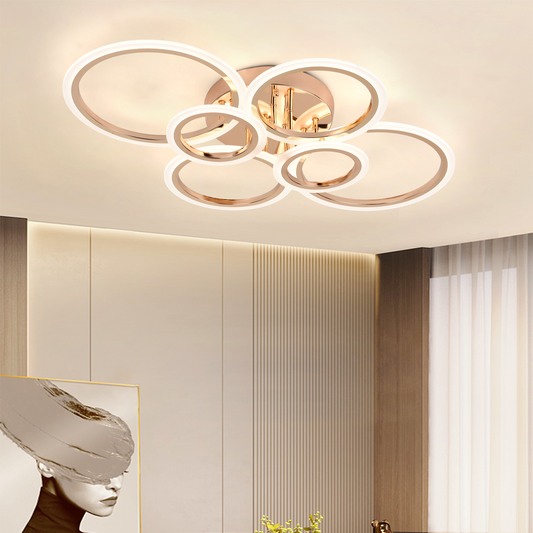 Lustra LED cu telecomanda BETTY 81W, 6 Cercuri, lumina Rece/Calda/Neutra, Dimabila, Auriu Lucios Lustre LED cu Telecomanda Default Title Alessandro Design