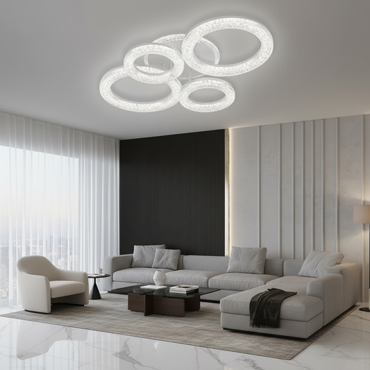 Linnea LED полилей с дистанционно управление, 74W, 3000K/4000K/6000K, димируем, бял, Crystals LED полилей с дистанционно управление Заглавие по подразбиране Alessandro Design