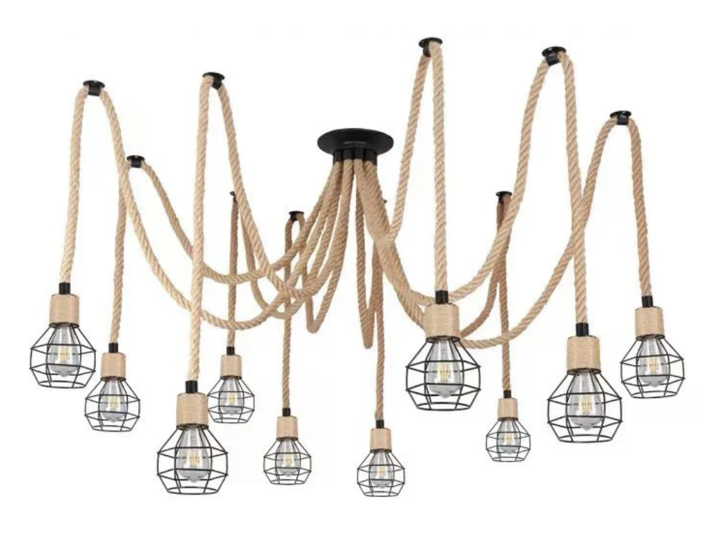 Lustra Vintage LV121/10BK, 10xE27, Rustic, Sfoara si Metal, 2x100cm, Suport Negru Lustre Vintage Default Title Alessandro Design