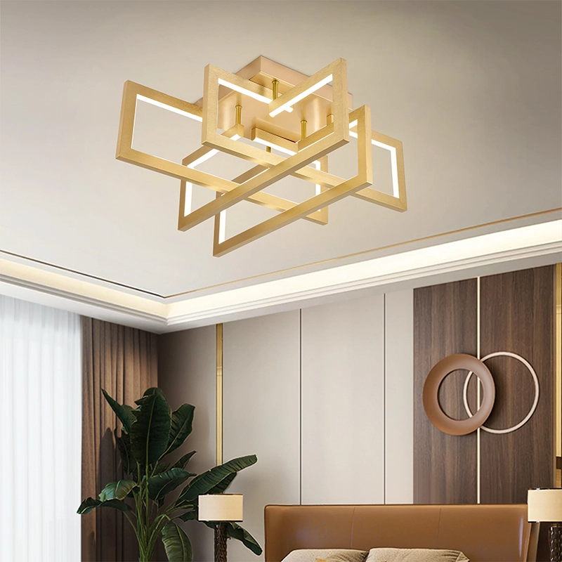 LED полилей с дистанционно управление 96W, 4 Елемента, Студена/Топла/Неутрална светлина, Димируем, Златен