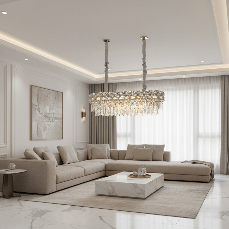 Candelabru Cristal LUCENT Regalis 28xE14, 85x35 cm, Auriu, Inaltime Reglabila, Metal si Cristal Candelabre Cristal Default Title Alessandro Design
