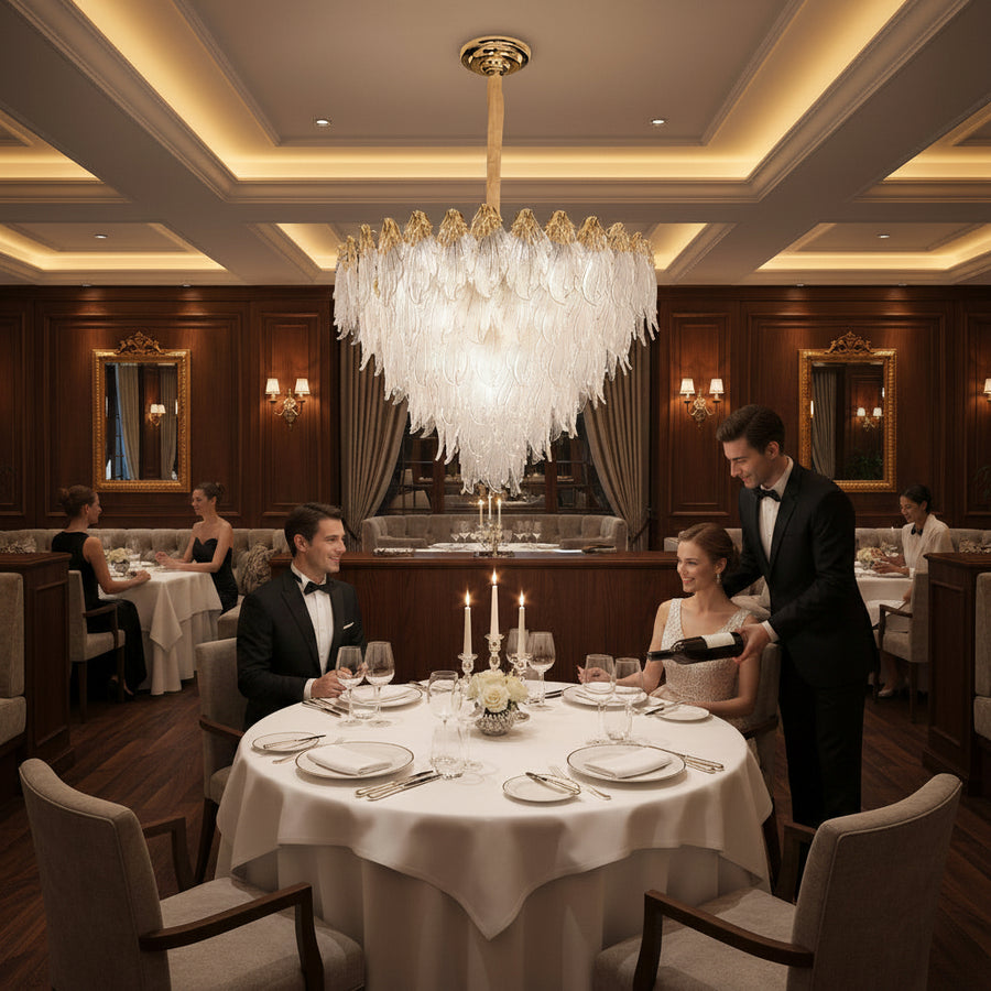 Candelabru Cristal MURANO Eleganza 9xE14, D50 cm, Auriu, Inaltime Reglabila, Metal si Cristal