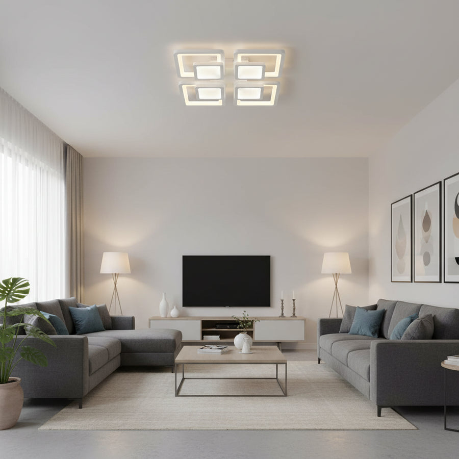 LED полилей с дистанционно управление SUSAN 96W, 4 квадрата, студена/топла/неутрална светлина, димируем, бял LED полилей с дистанционно управление Заглавие по подразбиране Alessandro Design