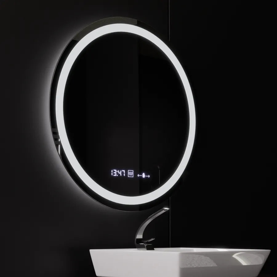 Кръгло LED огледало, диаметър 50 см, Celeste MotionGlow Marcello, система за обезпотяване, часовник и термометър, димиране, топла неутрална студена светлина 3000K/4000K/6000K Marcello огледала Заглавие по подразбиране Alessandro Design