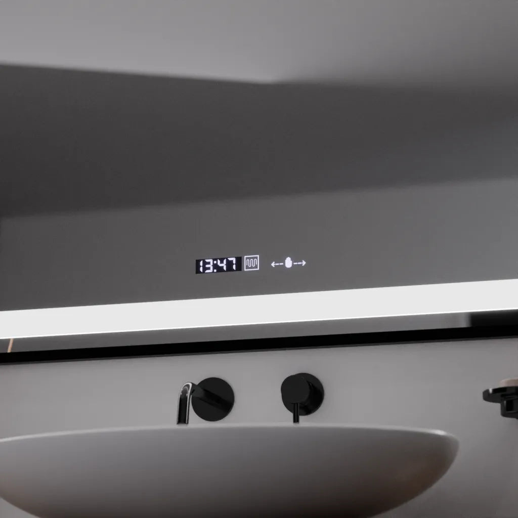 Правоъгълно LED огледало, 100x65 см, Verite Majeste Noir Motion Glow Marcello, система за обезпотяване, часовник и термометър, димируеми огледала Marcello Заглавие по подразбиране Alessandro Design