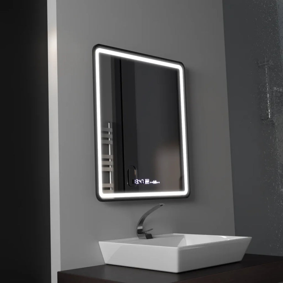 Правоъгълно LED огледало, 75x90cm, Favola MotionGlow Marcello, Demister System, Clock & Thermometer, Dimable
