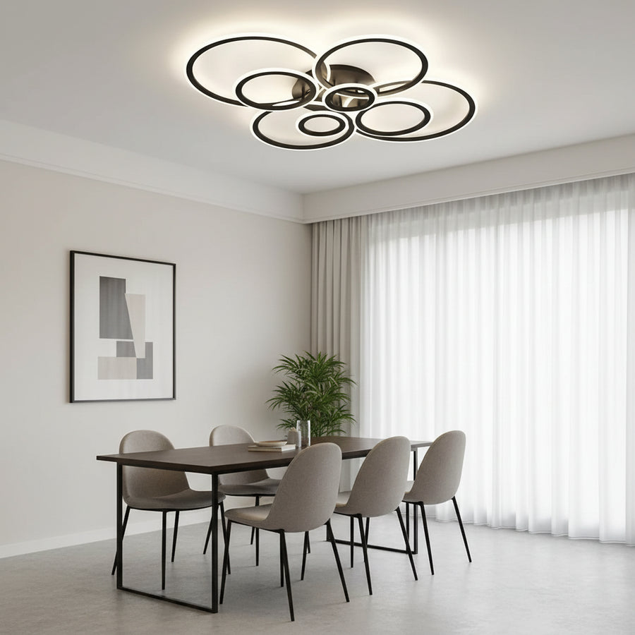 LED полилей с дистанционно управление BETTY 127W, 8 кръга, студена/топла/неутрална светлина, димируем, черен LED полилей с дистанционно управление Заглавие по подразбиране Alessandro Design