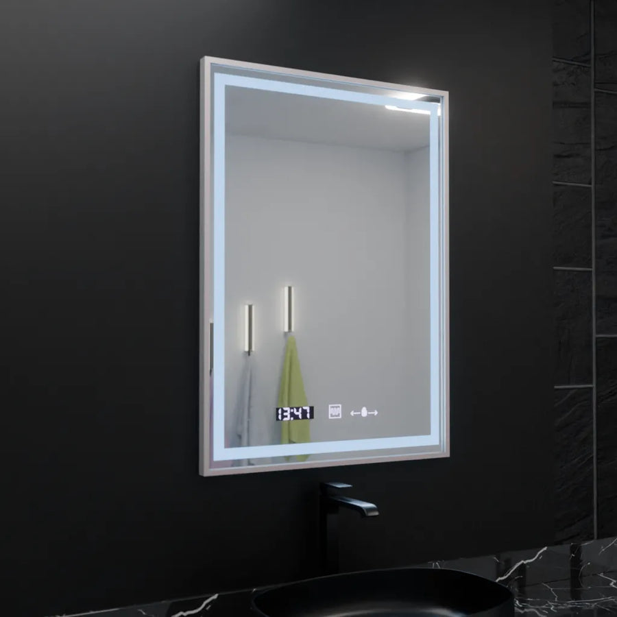 Правоъгълно LED огледало, 60x80 см, Verite Imperial Silver Motion Glow Marcello, система против мъгла, часовник и термометър, димируеми огледала Marcello Заглавие по подразбиране Alessandro Design