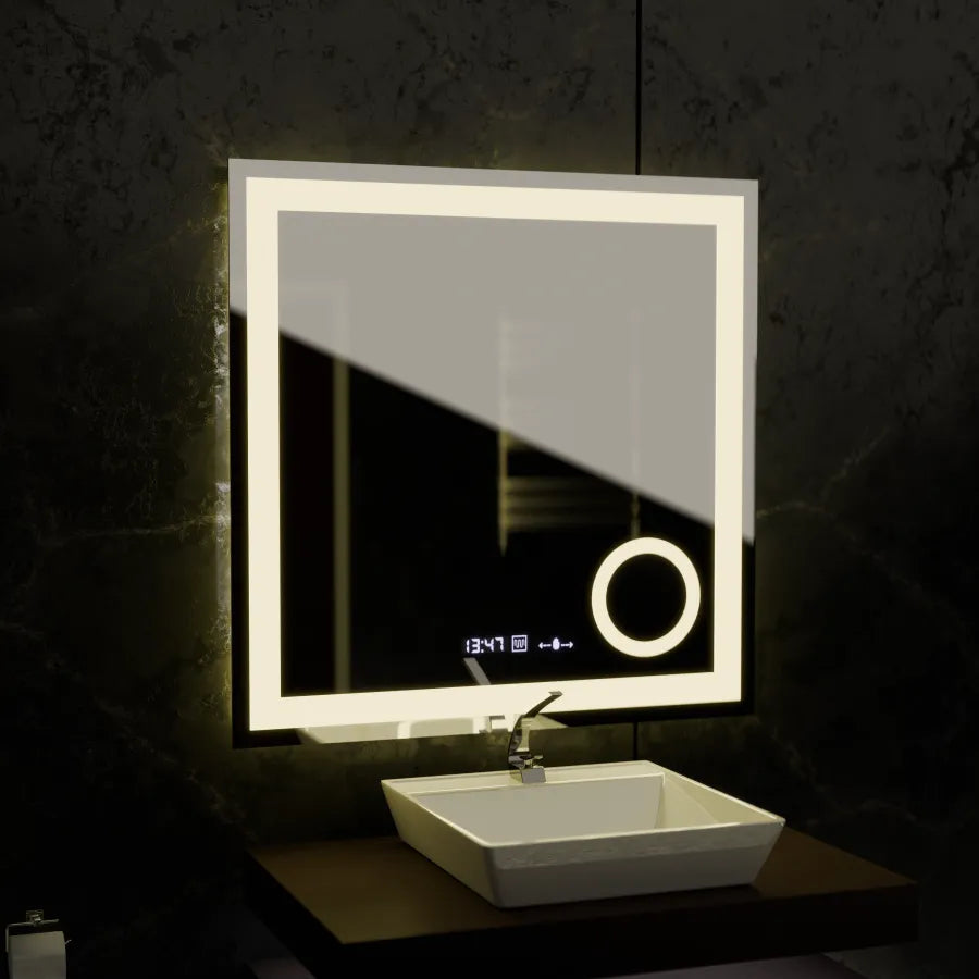 Правоъгълно LED огледало, 80x80 см, Souverain MotionGlow Marcello, система за обезпотяване, часовник и термометър, козметична лупа, димируеми огледала Marcello Заглавие по подразбиране Alessandro Design
