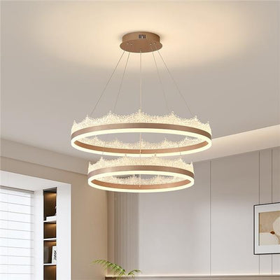 Окачен LED полилей с дистанционно управление NIVALIS 126W, Кръгове 60x80см, Студена/Топла/Неутрална светлина, Димиране, Регулиране на височината, Златист