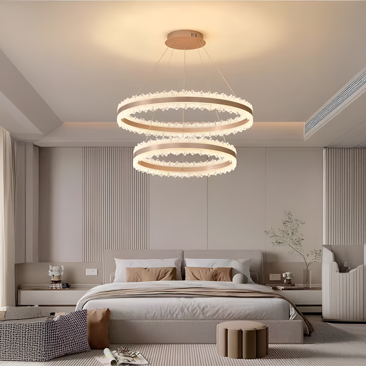 Lustra LED suspendata cu Telecomanda NIVALIS Duo 127W, Cercuri 60x80cm, lumina Rece/Calda/Neutra, Dimabila,Inaltime Reglabila, Auriu Lustre LED cu Telecomanda Default Title Alessandro Design
