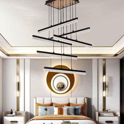 Окачен акрилен LED полилей LT181/6BK, 82W, светлина 3000/4000/6000K, черен, регулируема височина