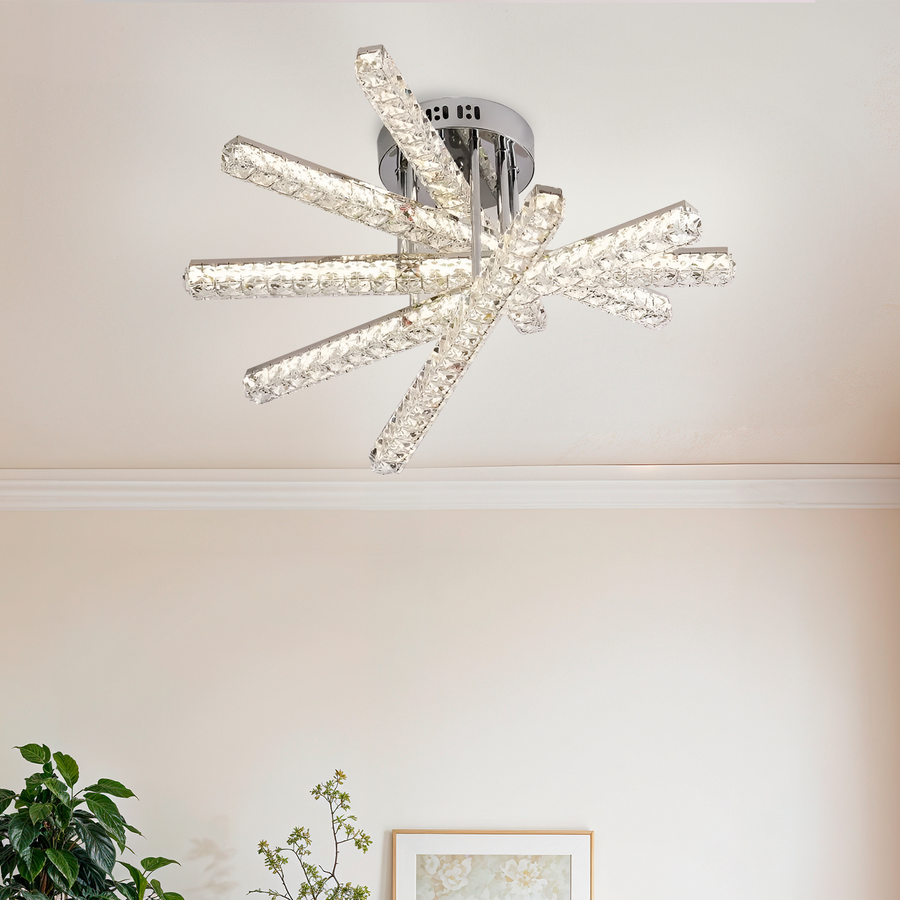LED полилей с дистанционно управление LUELLA 79W 5 елемента, линейна, студена/топла/неутрална светлина, димируема, сребърен кристален LED полилей Заглавие по подразбиране Alessandro Design