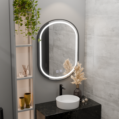 Овално LED огледало 50x80cm VETRO Touch Димируема система против запотяване, черна рамка Korman Mirrors E Заглавие по подразбиране Alessandro Design