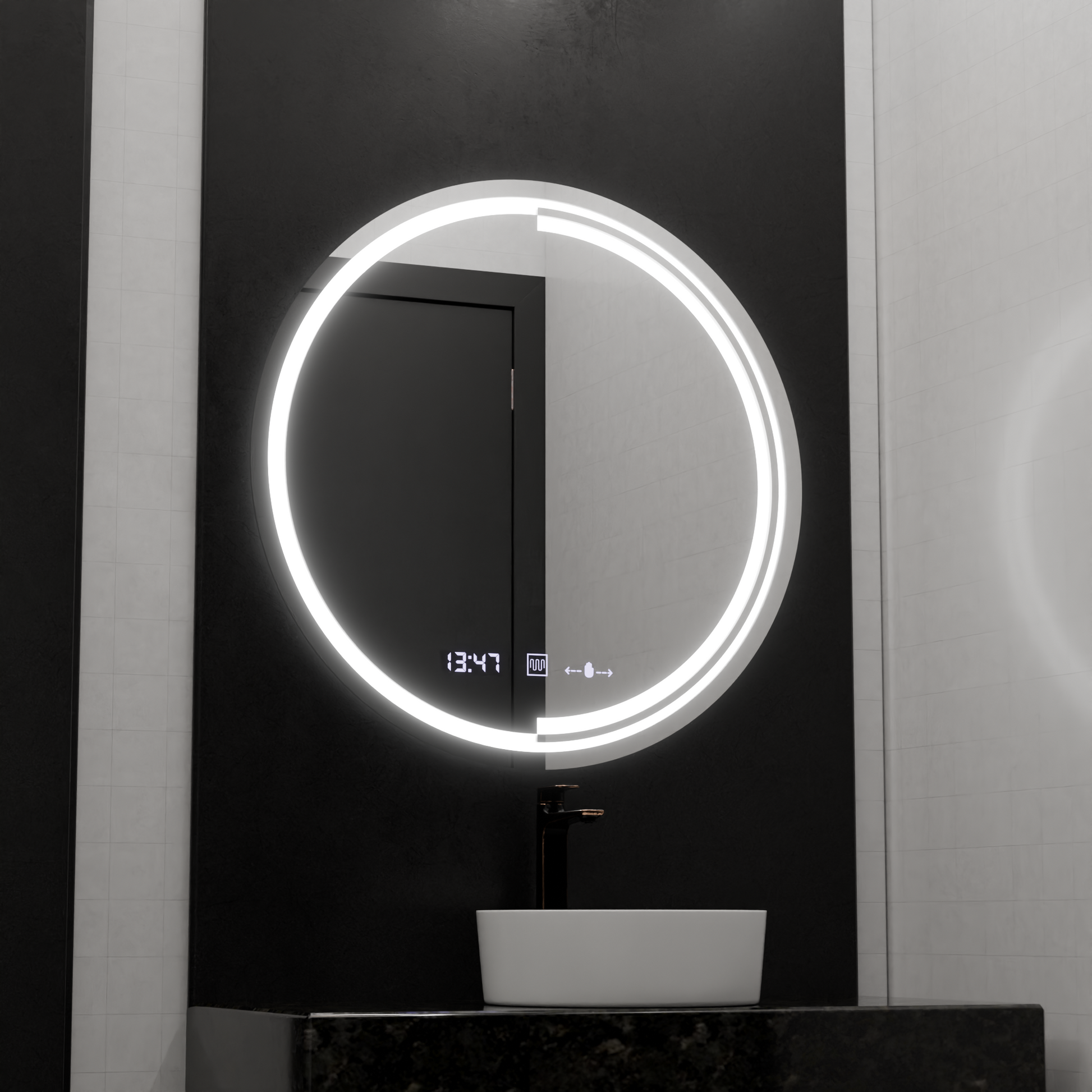 LED кръгло огледало, 60 см, сензор MotionGlow Consuel Marcello, система за обезпотяване, часовник и термометър, димируеми огледала Marcello Заглавие по подразбиране Alessandro Design