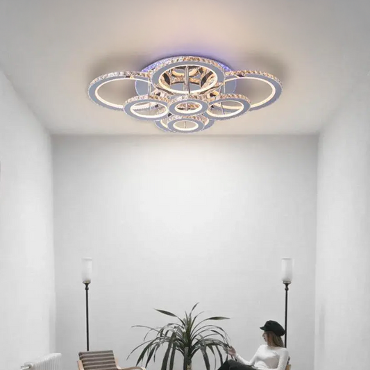 LED полилей с дистанционно управление и кристален LIA RGB 182W, 8 кръга, студена/топла/неутрална светлина, възможност за димиране, лъскаво бял хром Кристални LED полилеи Заглавие по подразбиране Alessandro Design