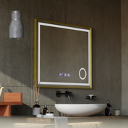 LED Touch CLARUS Система за размразяване на огледалото, часовник и температура 80x60 cm Златна рамка Матирана козметична лупа Огледала Korman S Заглавие по подразбиране Alessandro Design